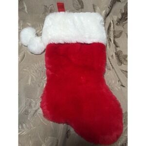 TARGET Tom's Toys Red & White Fluffy Plush Christmas Stocking Pom poms